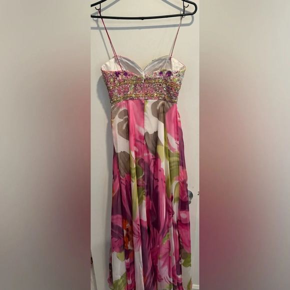 Alyce Designs Paris Pink Floral Chiffon Prom wedding gown Dress 6628 Sequins  0 - Picture 6 of 7